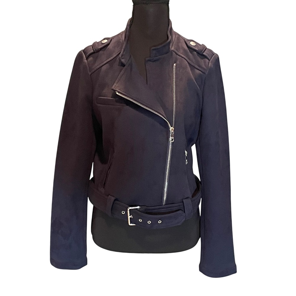 Banana Republic Navy Blue Faux Suede Moto Biker Jacket Belted Size S
Streetwear